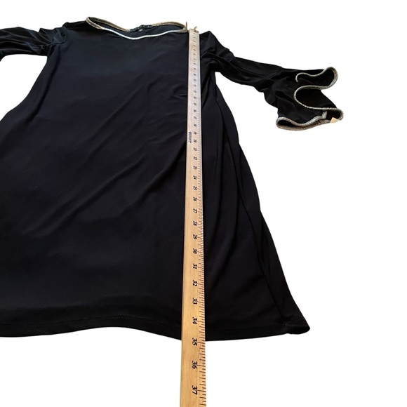 Tiana B Black Dress with Flared/Bell sleeves-Silver Trim-Size Medium NWT - Picture 7 of 10